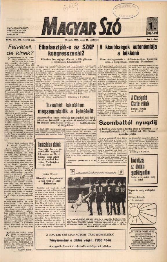 Magyar Szó, 47. évf. 1990. június 28. 175. sz. 1–16. oldal