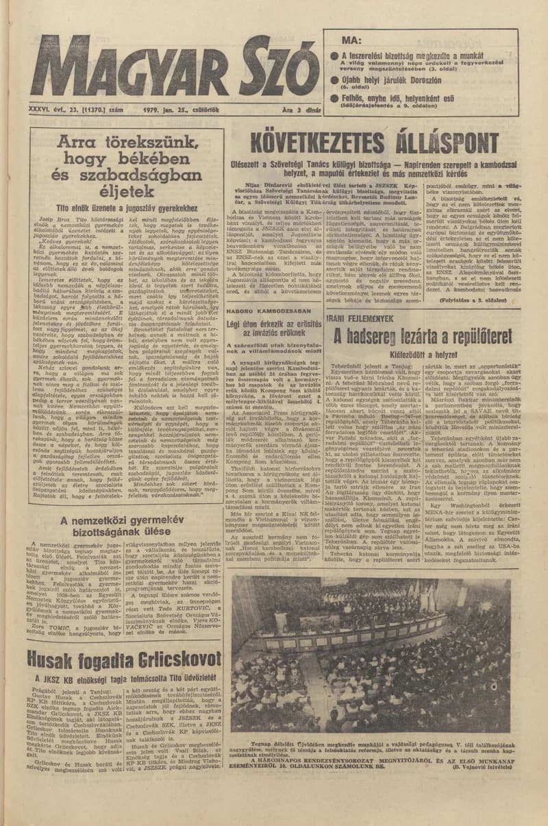 Magyar Szó, 36. évf. 1979. január 25. 23. sz. 1–20. oldal