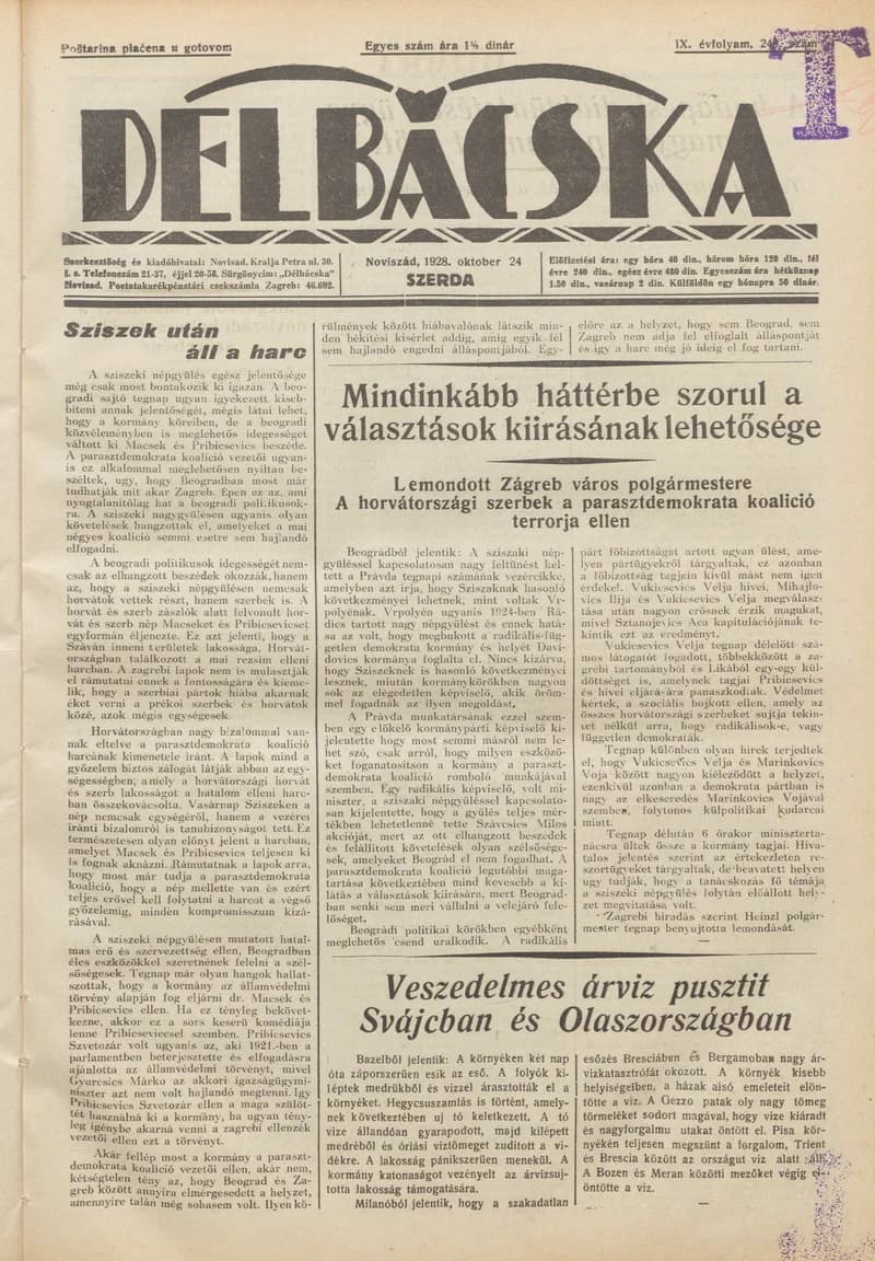 Délbácska, 9. évf. 1928. október 24. 249. sz.