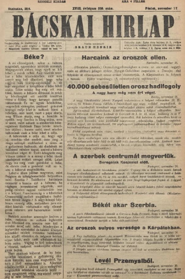 Bácskai Hirlap, 18. évf. 1914. november 27. 320. sz.