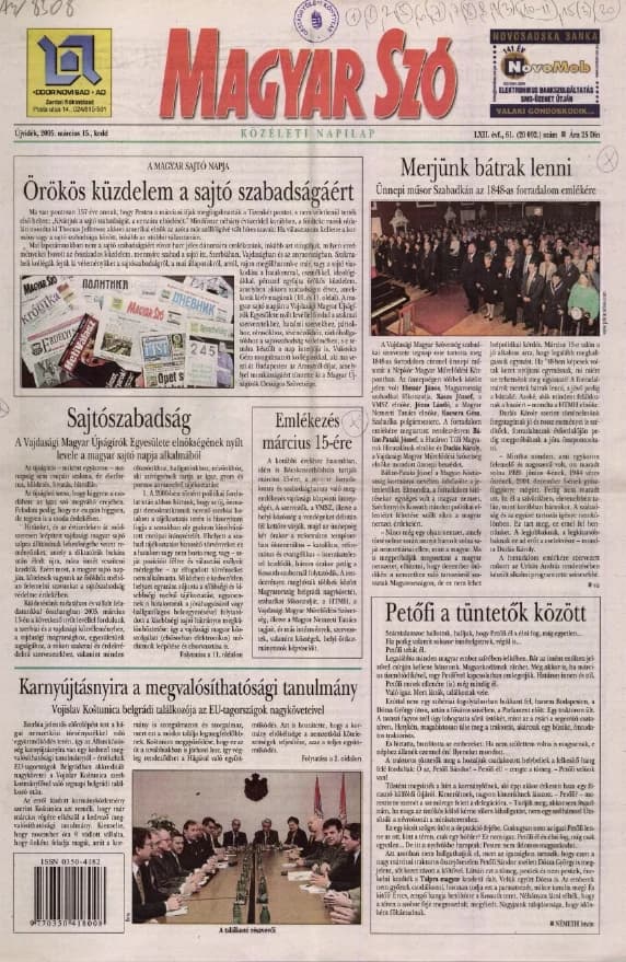 Magyar Szó, 62. évf. 2005. március 15. 61. sz. 1–20. oldal
