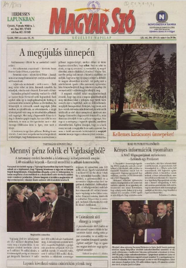 Magyar Szó, 59. évf. 2002. december 24. – 25. 304. sz. 1–28. oldal