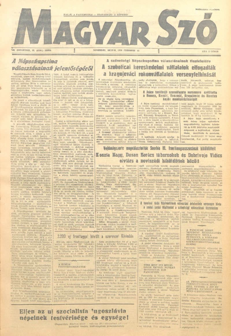 Magyar Szó, 7. évf. 1950. február 13. 37. sz. 1–4. oldal