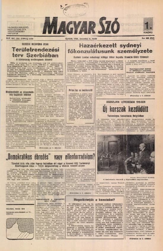Magyar Szó, 45. évf. 1988. december 6. 335. sz.
