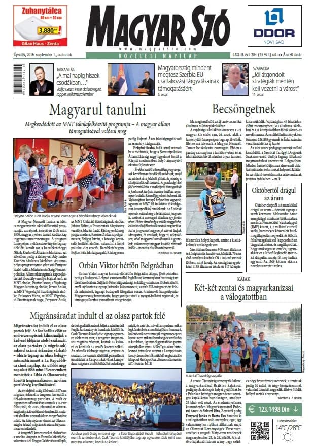 Magyar Szó, 73. évf. 2016. szeptember 1. 203. sz. 1–20. oldal