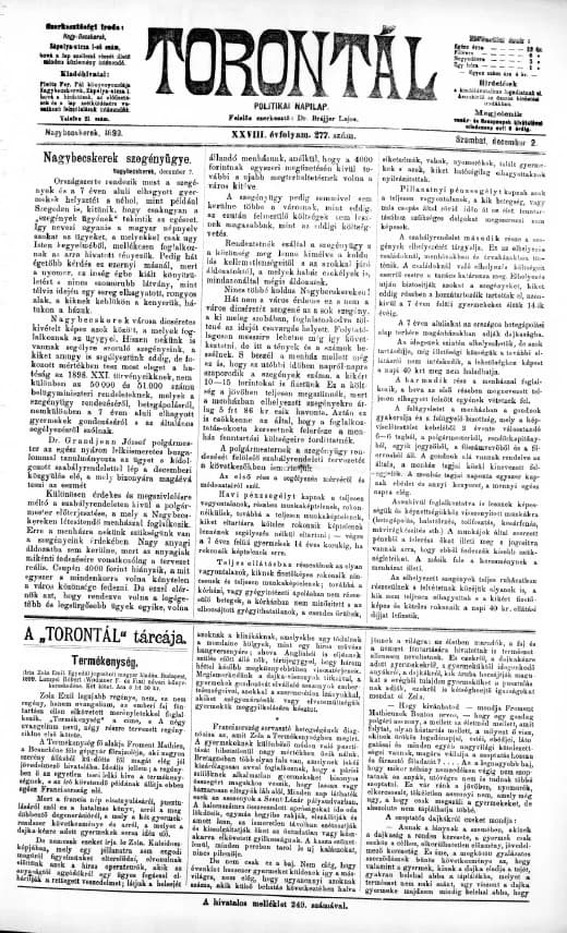 Torontál, 28. évf. 1899. december 2. 277. sz.