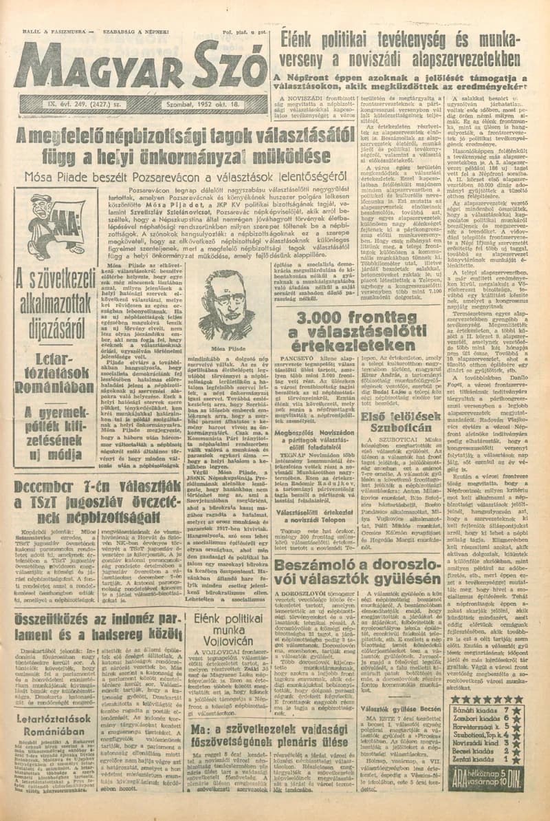 Magyar Szó, 9. évf. 1952. október 18. 249. sz. 1–12. oldal