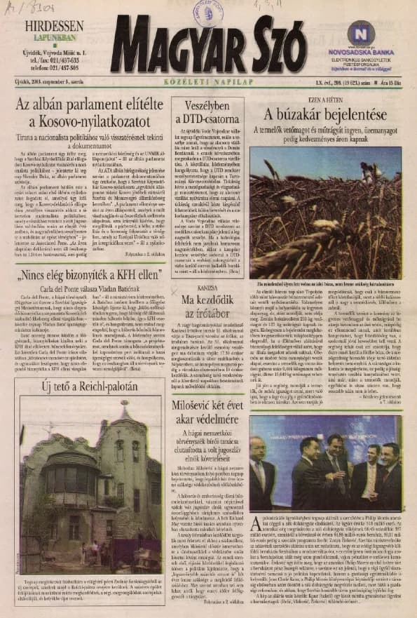 Magyar Szó, 60. évf. 2003. szeptember 3. 208. sz. 1–16. oldal
