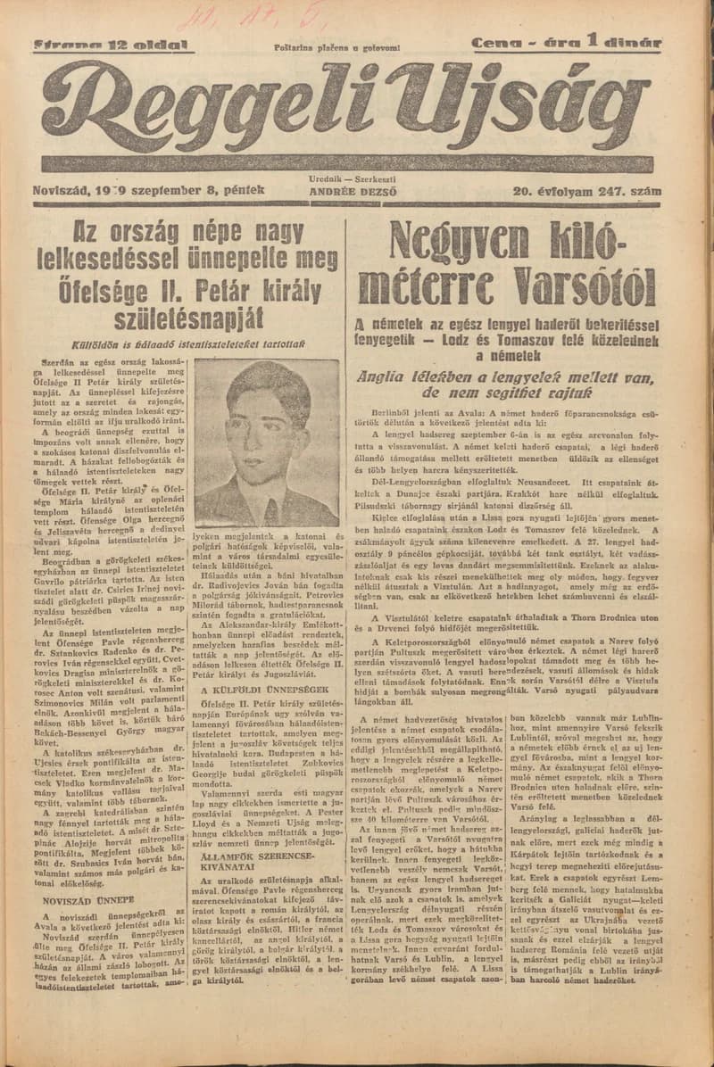 Reggeli Újság, 20. évf. 1939. szeptember 8. 247. sz.