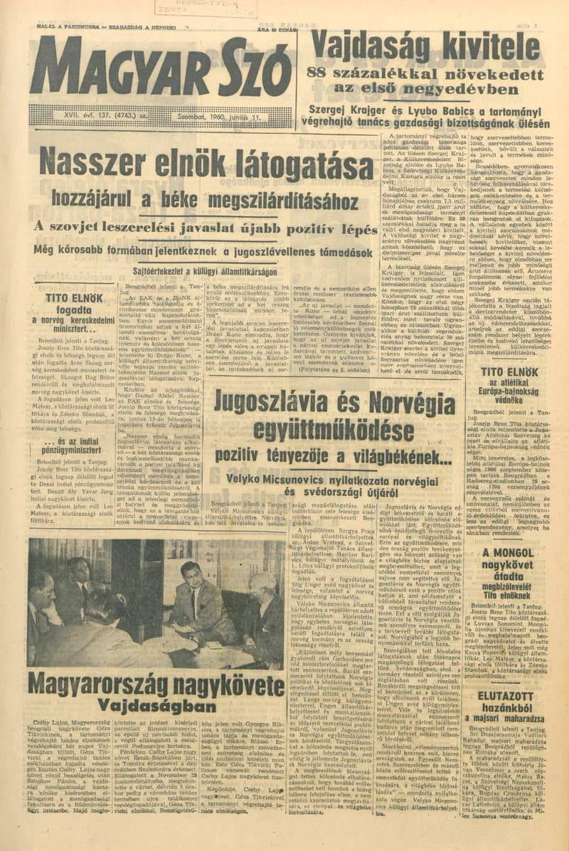 Magyar Szó, 17. évf. 1960. június 11. 137. sz. 1–16. oldal