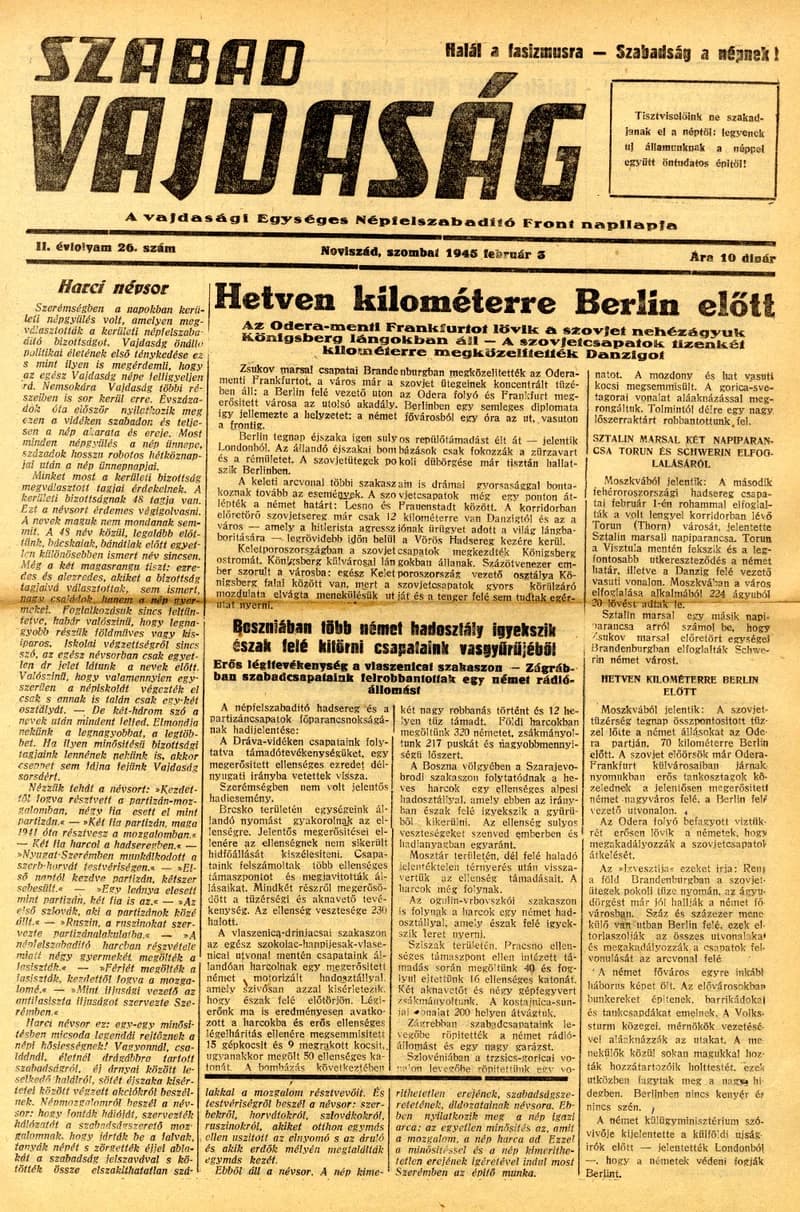 Szabad Vajdaság, 2. évf. 1945. február 3. 26. sz.