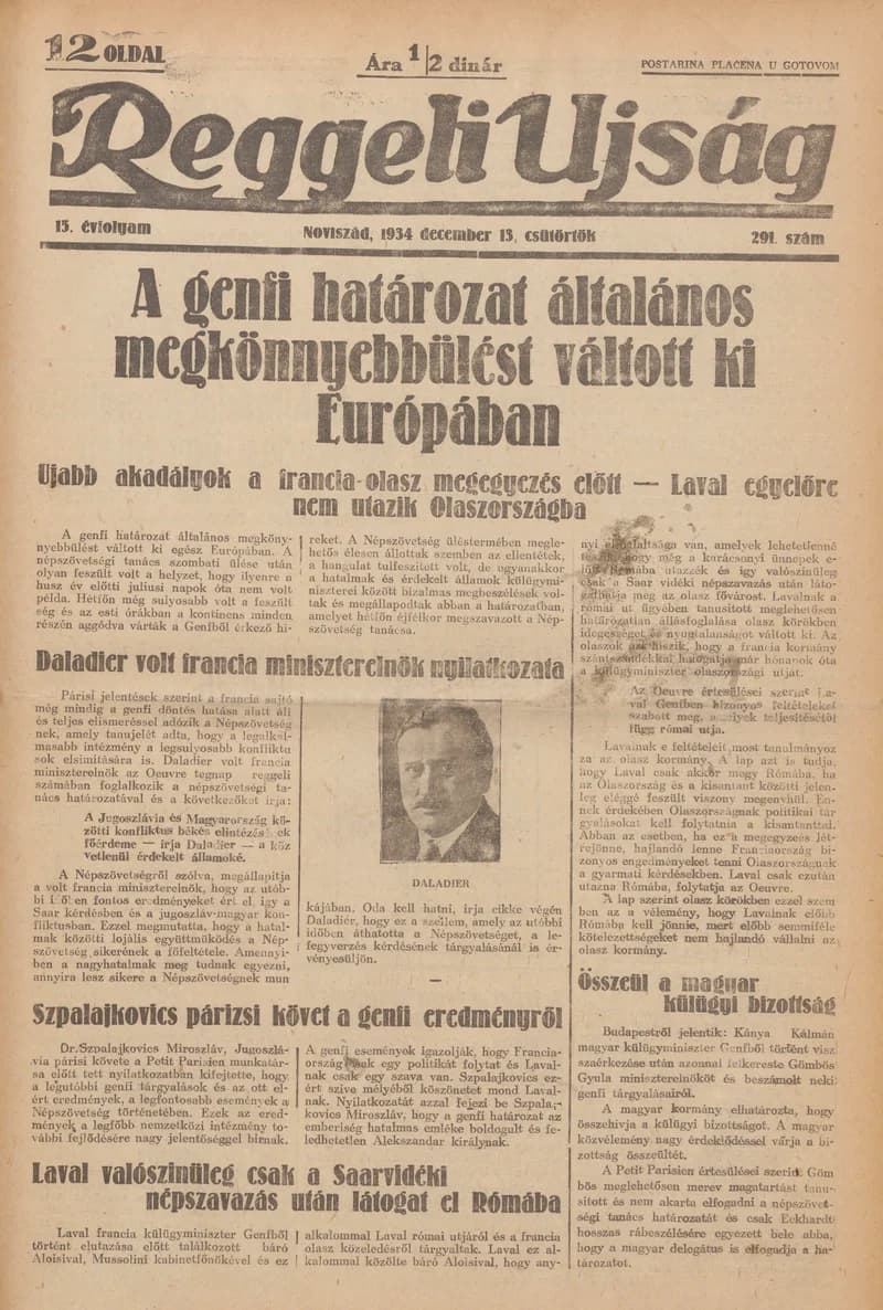 Reggeli Újság, 15. évf. 1934. december 13. 291. sz.