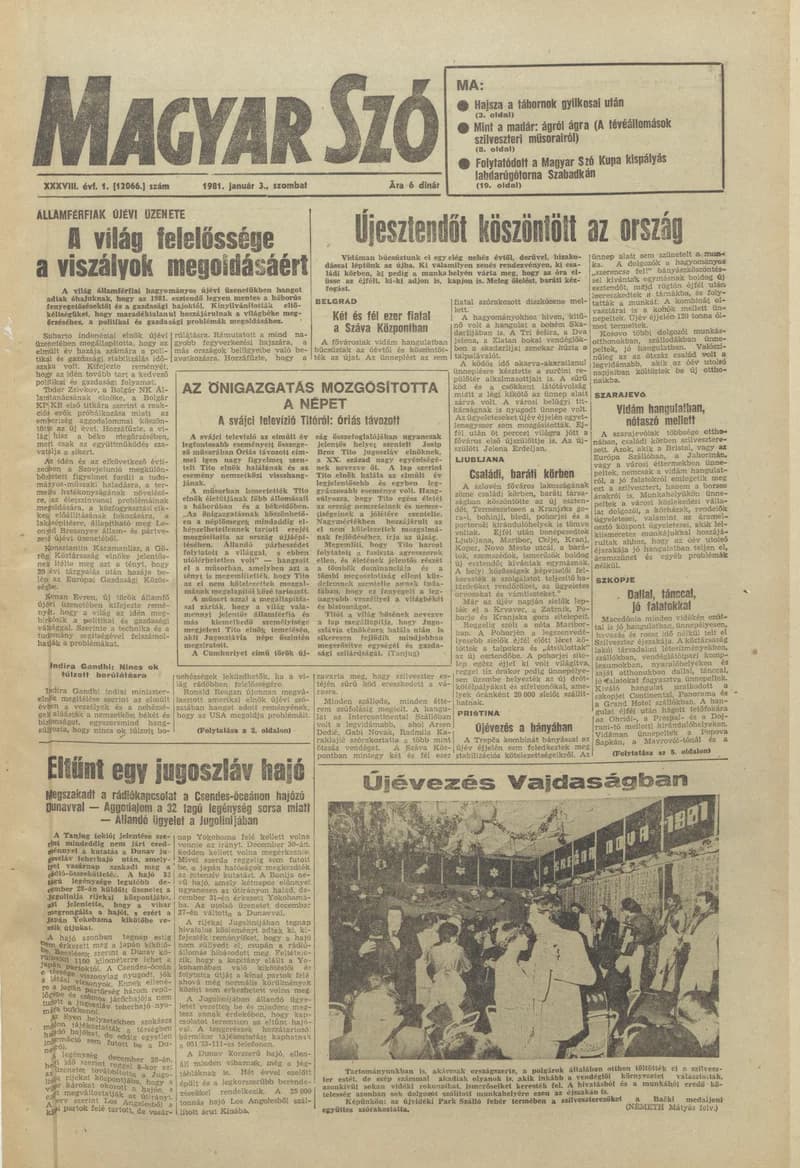 Magyar Szó, 38. évf. 1981. január 3. 1. sz. 1–20. oldal