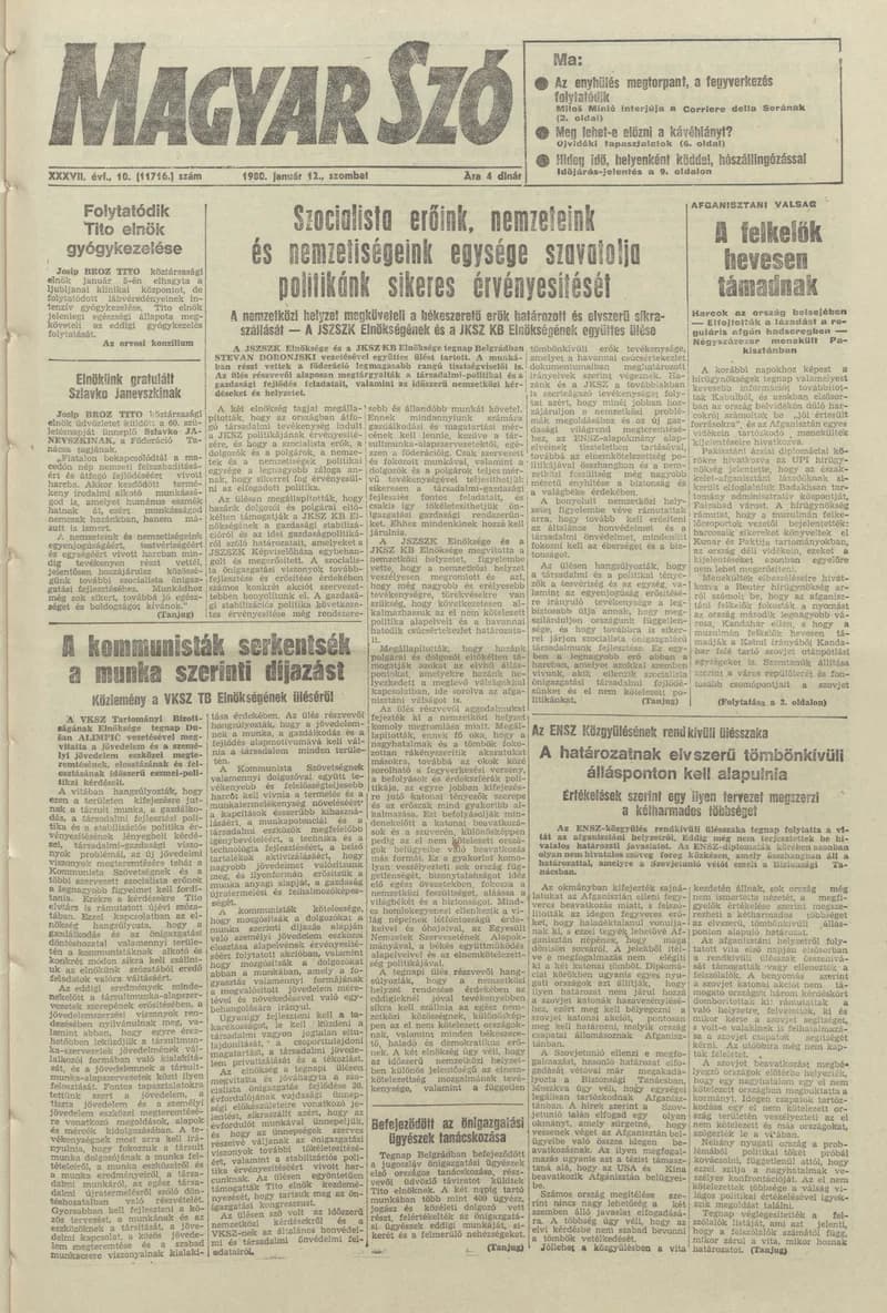 Magyar Szó, 37. évf. 1980. január 12. 10. sz. 1–20. oldal