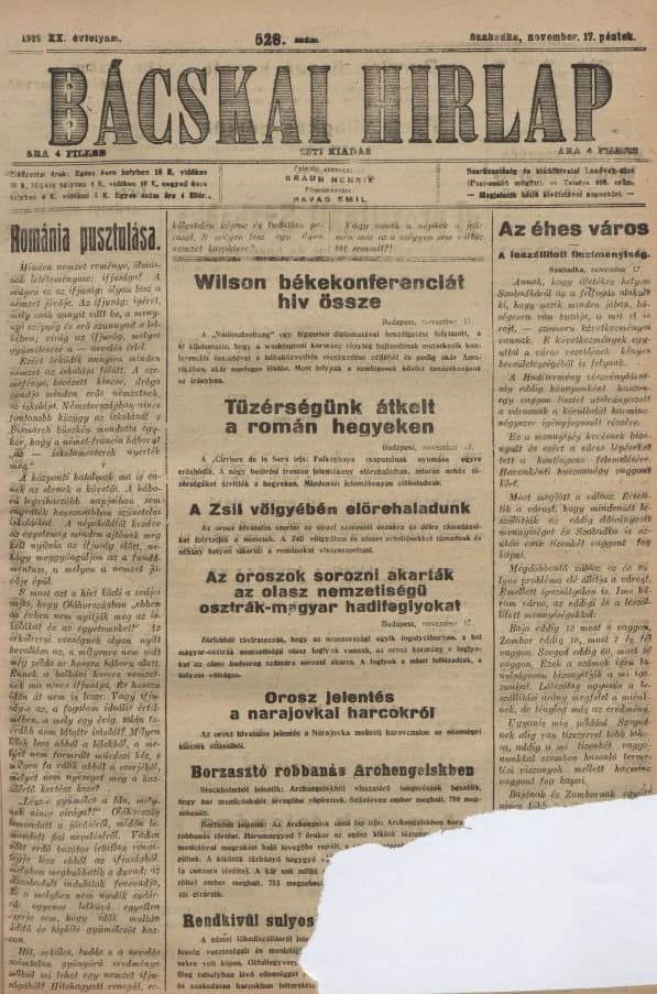 Bácskai Hirlap, 20. évf. 1916. november 17. 528. sz.