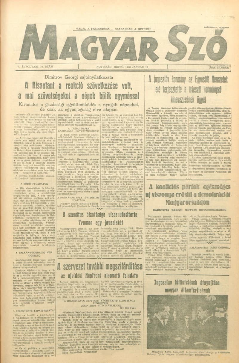 Magyar Szó, 5. évf. 1948. január 19. 16. sz. 1–4. oldal