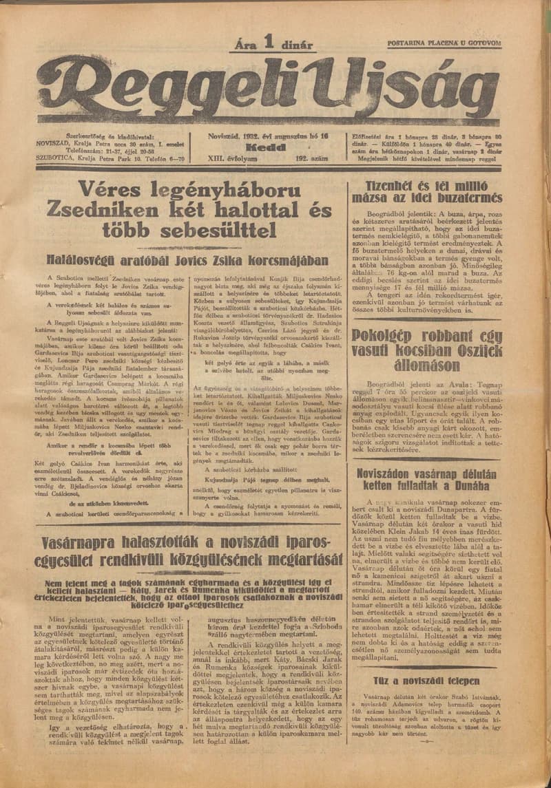 Reggeli Újság, 13. évf. 1932. augusztus 16. 192. sz.