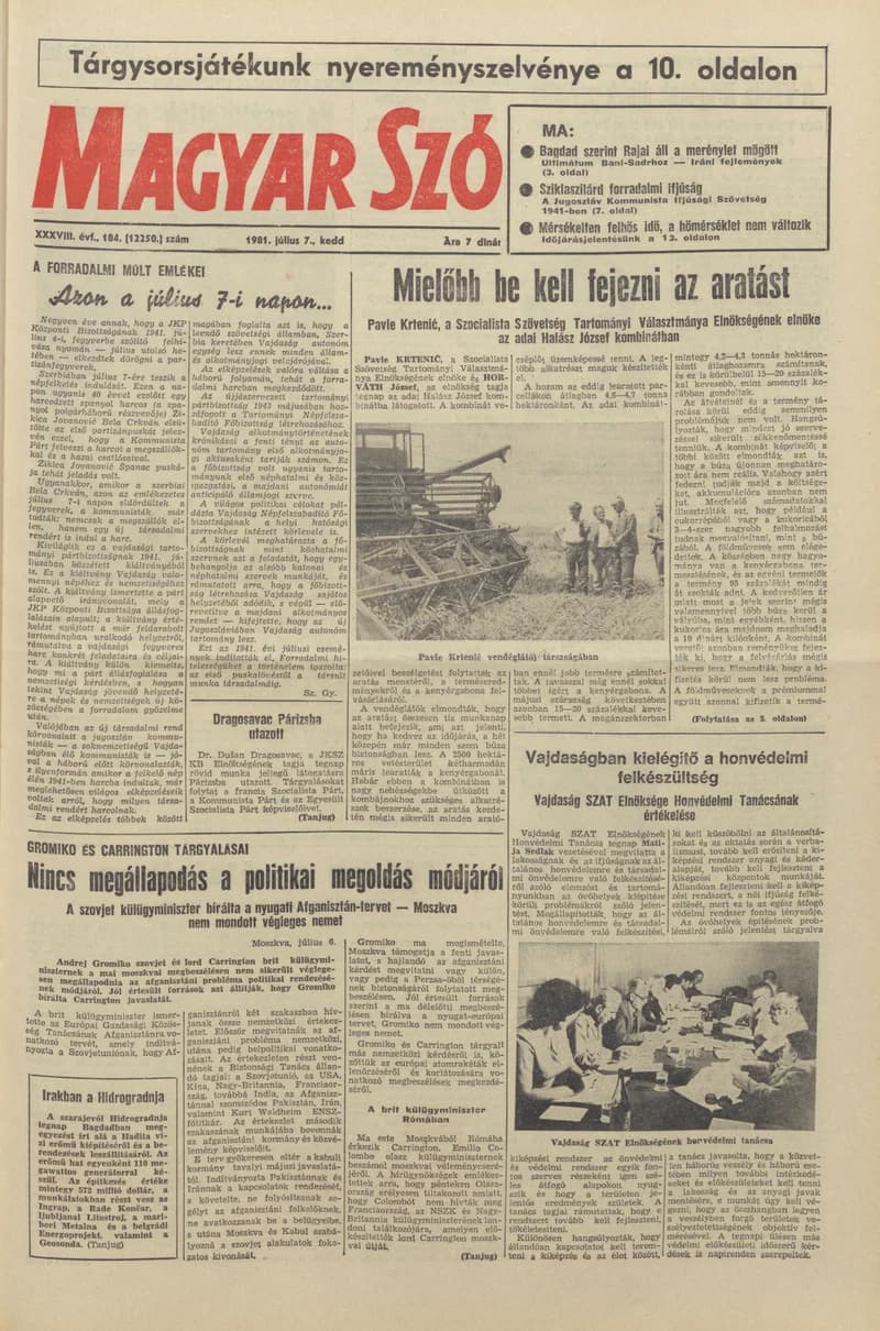 Magyar Szó, 38. évf. 1981. július 7. 184. sz.