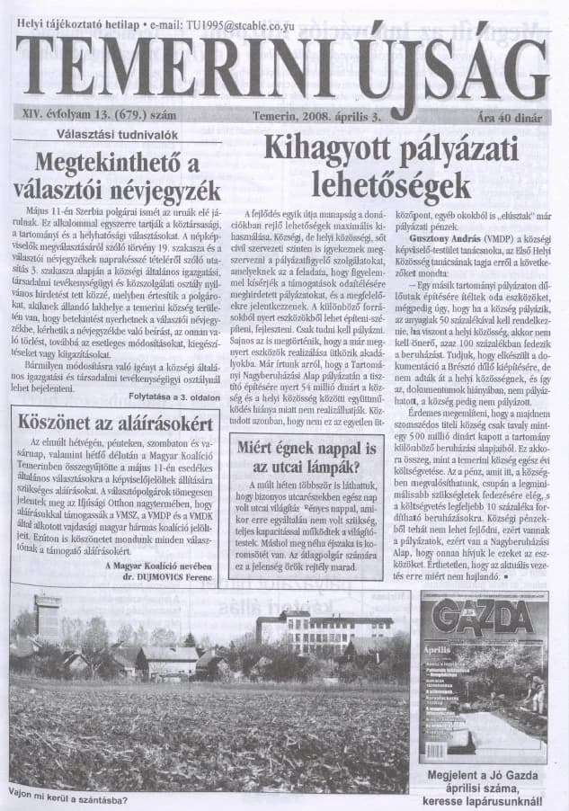 Temerini Újság, 14. évf. 2008. április 3. 13. sz.