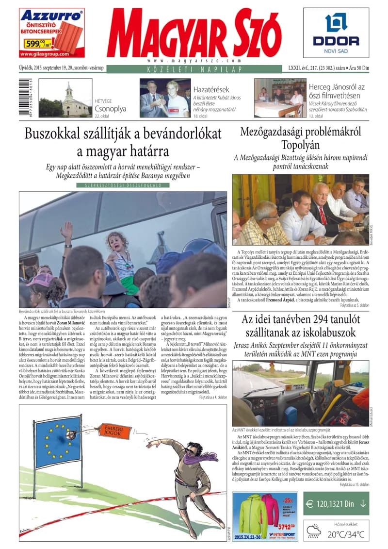 Magyar Szó, 72. évf. 2015. szeptember 19. – 20. 217. sz. 1–32. oldal