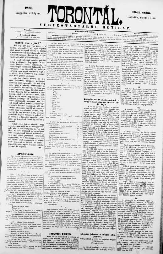 Torontál, 4. évf. 1875. május 13. 19. sz.