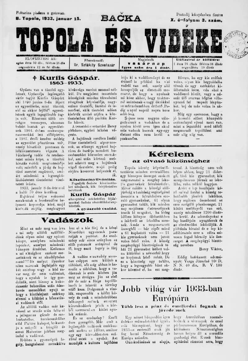 Bačka Topola és Vidéke, 9. évf. 1932. január 15. 3. sz.