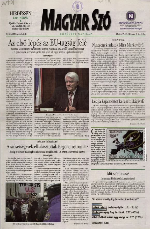 Magyar Szó, 60. évf. 2003. április 1. 77. sz. 1–16. oldal