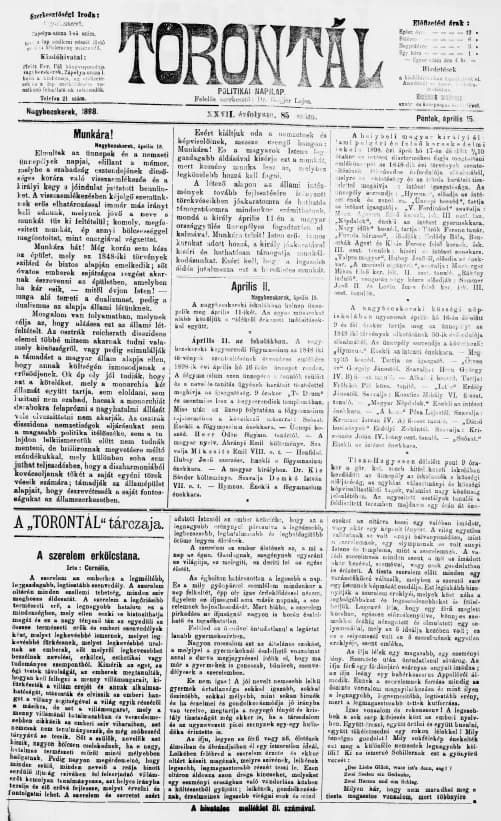 Torontál, 27. évf. 1898. április 15. 85. sz.