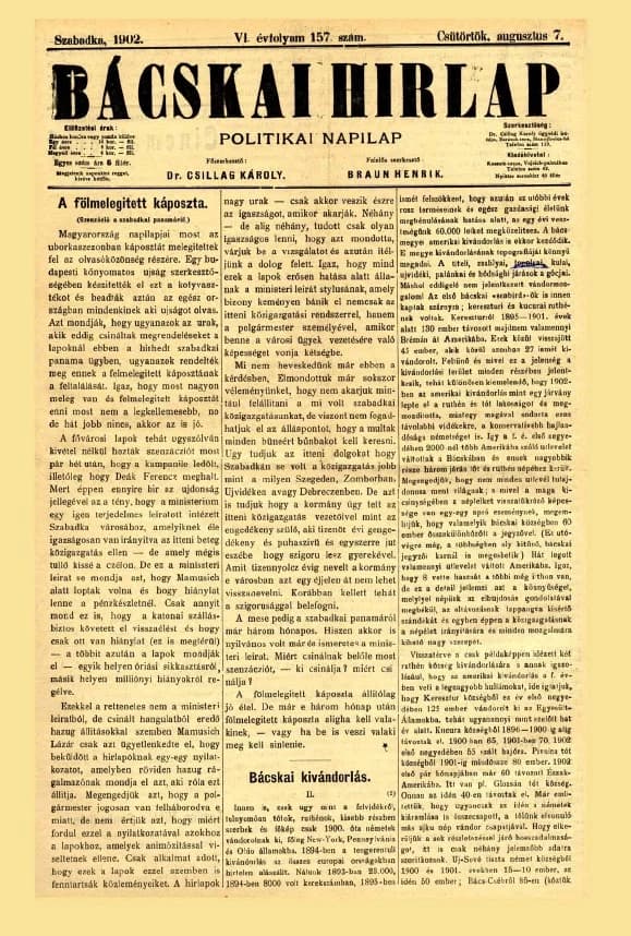 Bácskai Hirlap, 6. évf. 1902. augusztus 7. 157. sz.