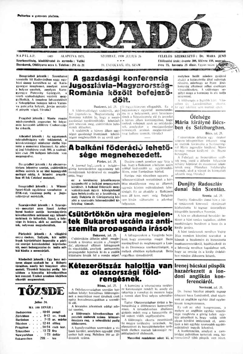 Híradó, 59. évf. 1930. július 26. 171. sz.