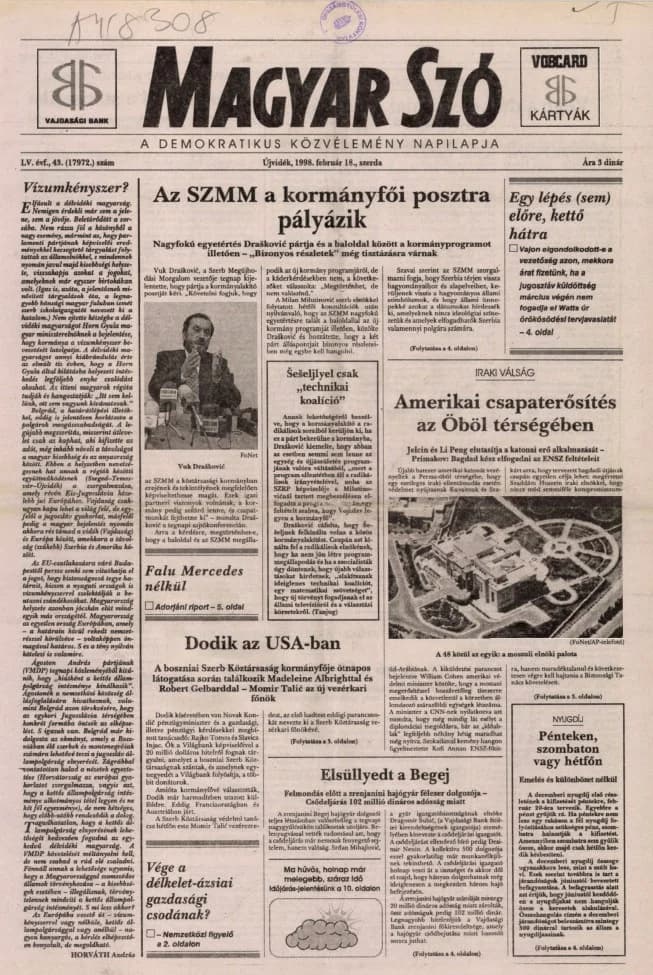 Magyar Szó, 55. évf. 1998. február 18. 43. sz. 1–16. oldal