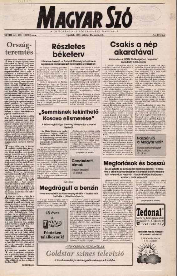 Magyar Szó, 48. évf. 1991. október 24. 293. sz. 1–16. oldal