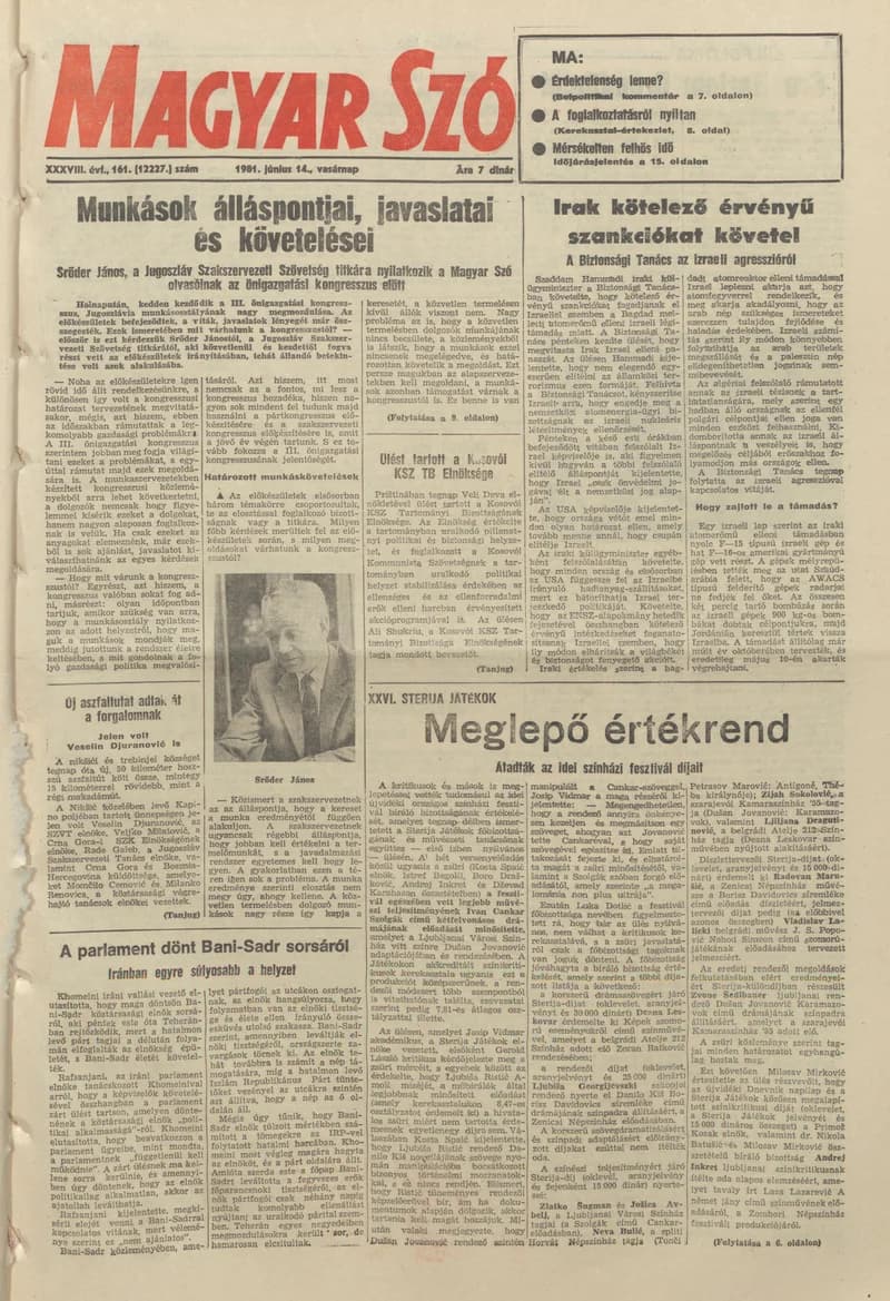 Magyar Szó, 38. évf. 1981. június 14. 161. sz.