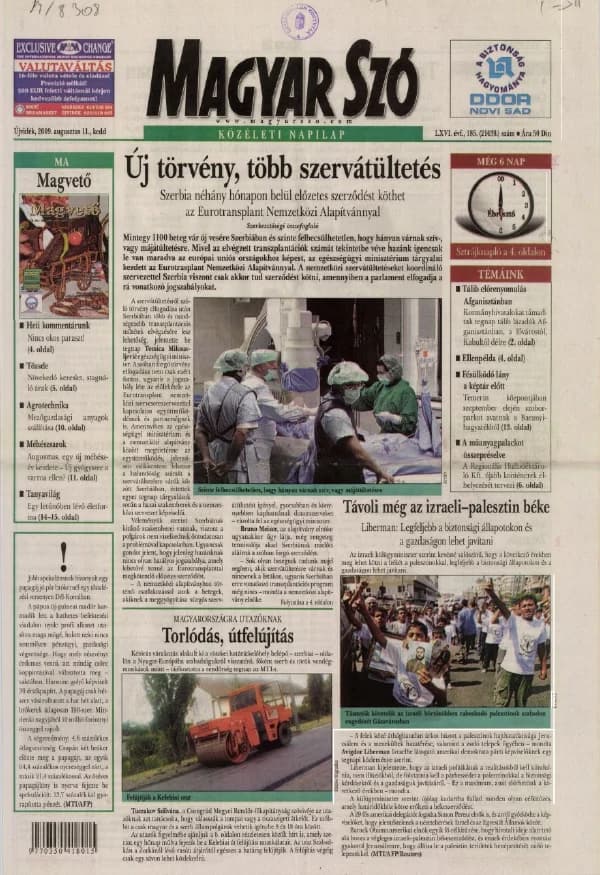 Magyar Szó, 66. évf. 2009. augusztus 11. 185. sz. 1–16. oldal