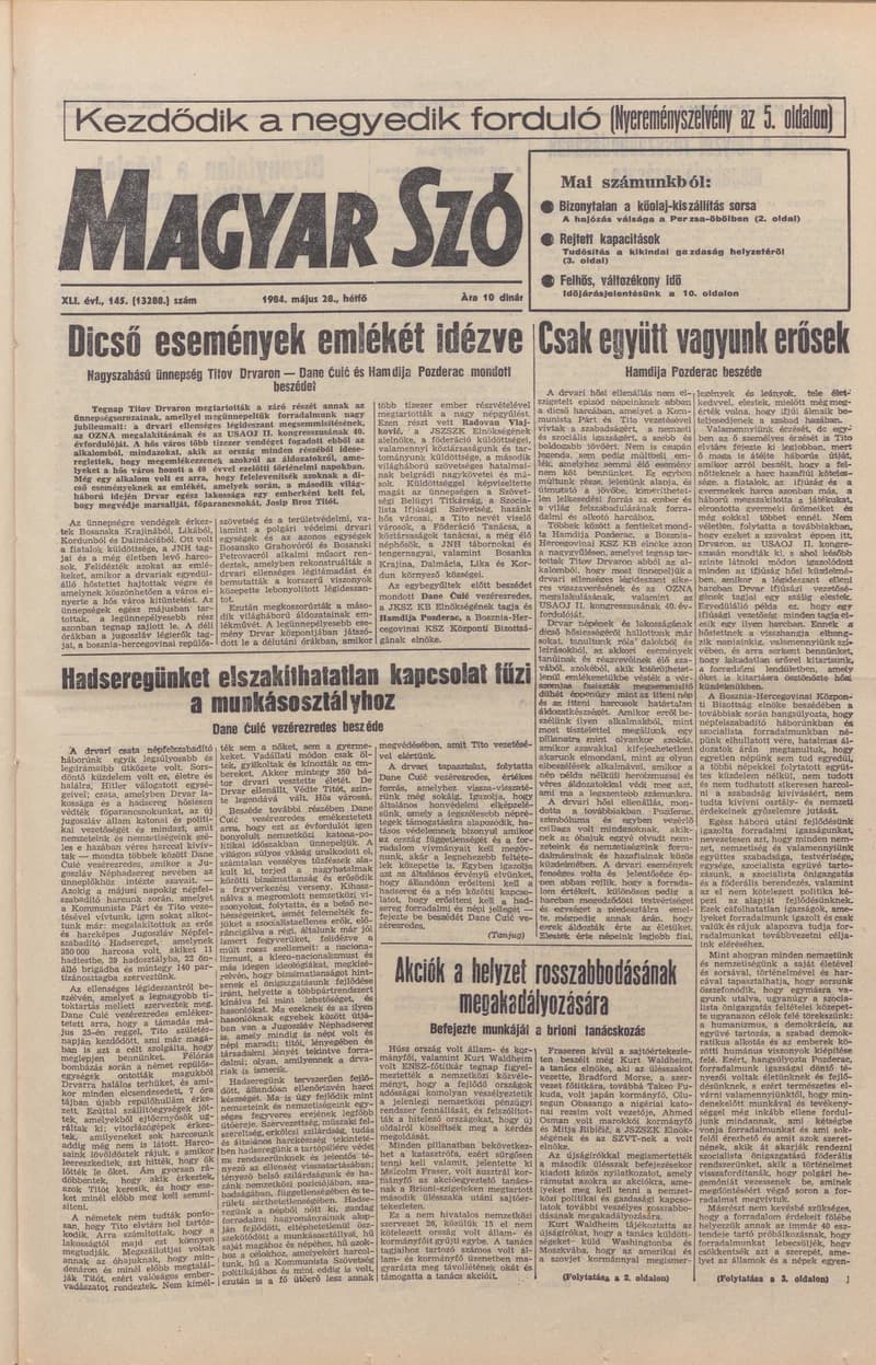 Magyar Szó, 41. évf. 1984. május 28. 145. sz. 1–10. oldal