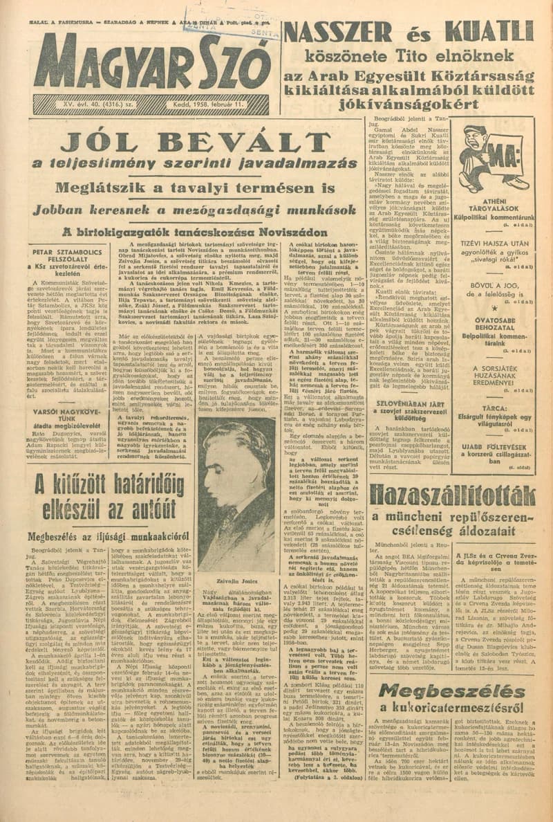 Magyar Szó, 15. évf. 1958. február 11. 40. sz. 1–10. oldal