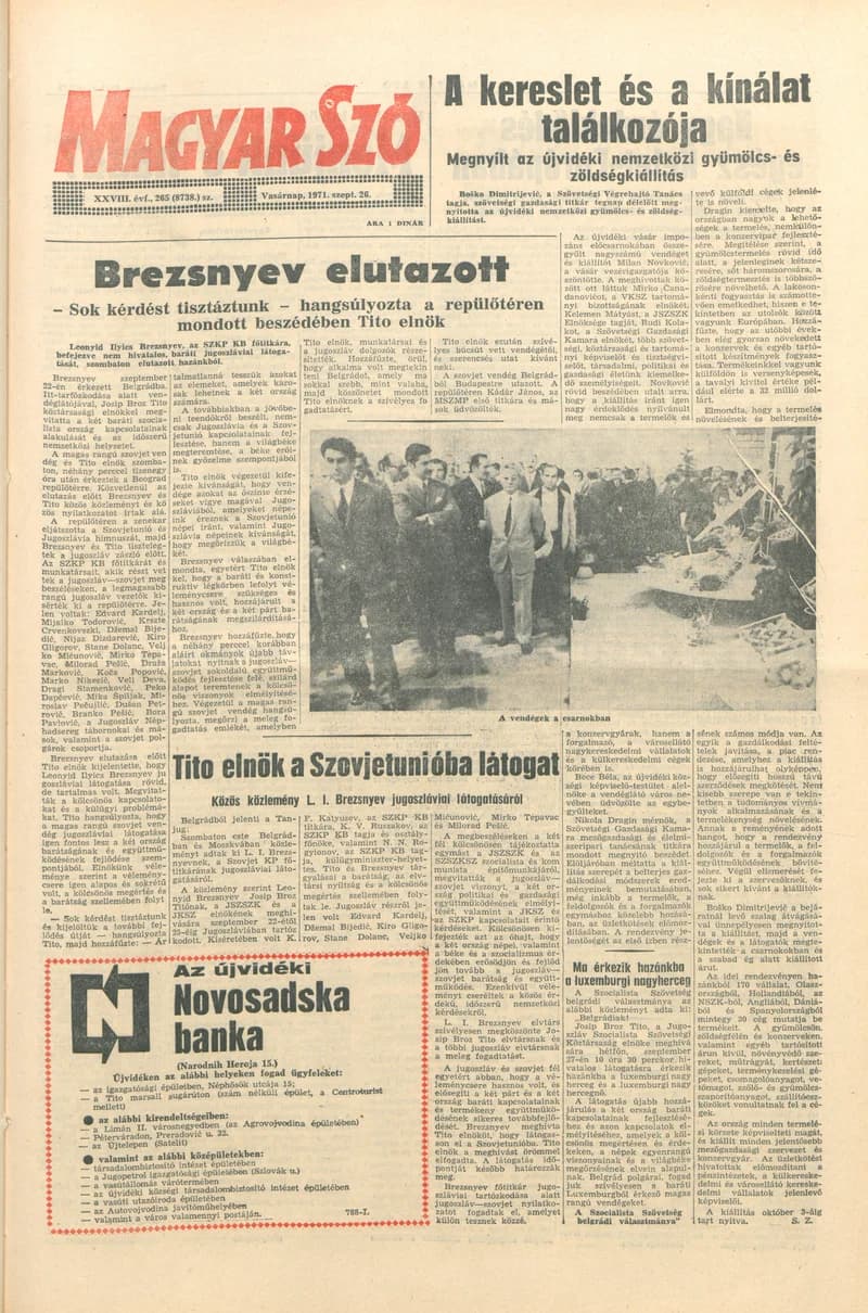 Magyar Szó, 28. évf. 1971. szeptember 26. 265. sz. 1–32. oldal