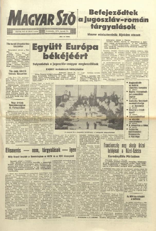 Magyar Szó, 27. évf. 1970. január 15. 13. sz. 1–20. oldal