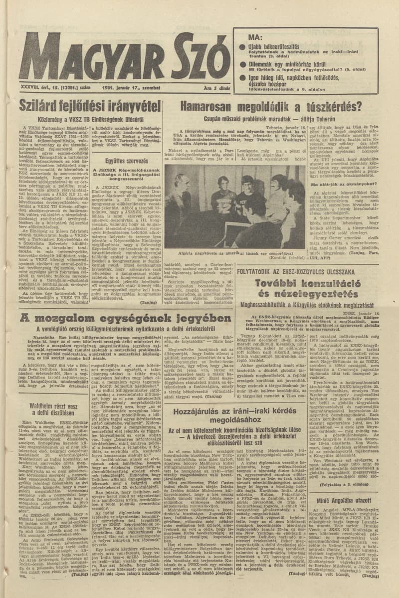 Magyar Szó, 38. évf. 1981. január 17. 15. sz. 1–20. oldal