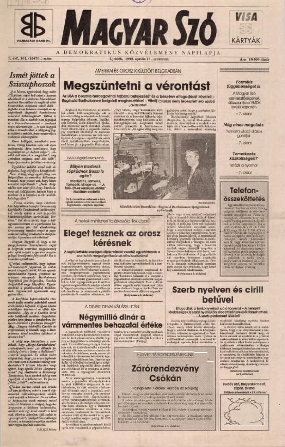 Magyar Szó, 50. évf. 1993. április 15. 101. sz. 1–16. oldal