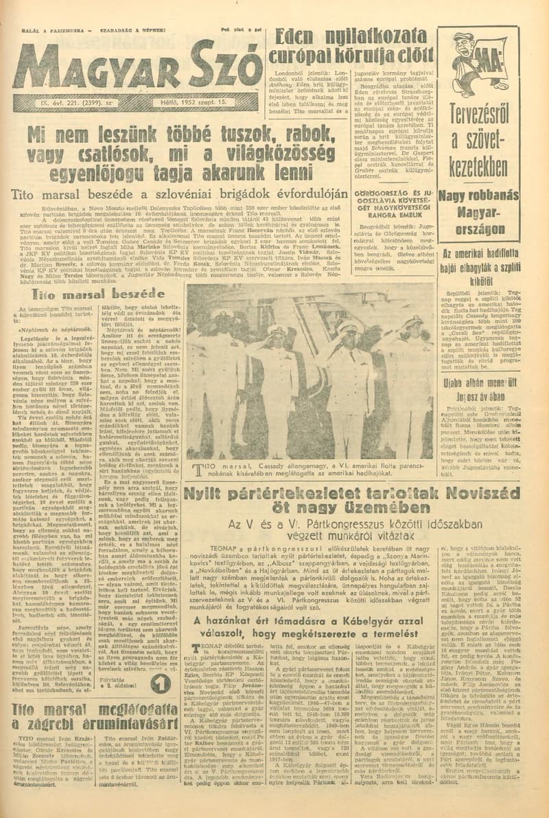 Magyar Szó, 9. évf. 1952. szeptember 15. 221. sz. 1–4. oldal