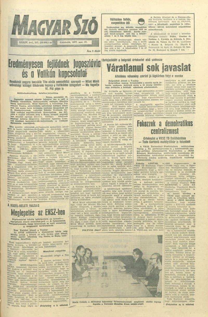 Magyar Szó, 34. évf. 1977. november 17. 317. sz.