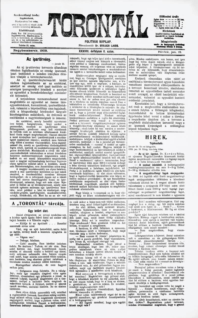 Torontál, 38. évf. 1909. január 15. 11. sz.
