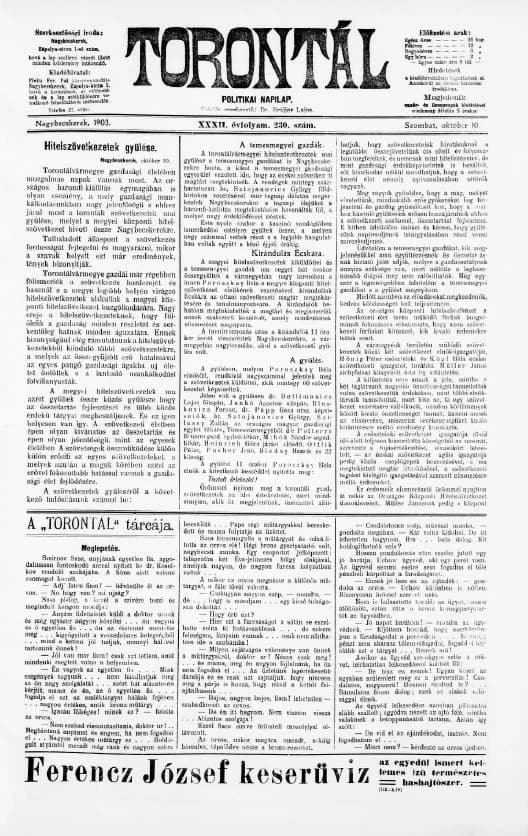 Torontál, 32. évf. 1903. október 10. 230. sz.