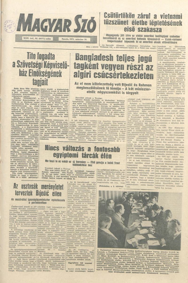 Magyar Szó, 30. évf. 1973. március 28. 85. sz. 1–20. oldal