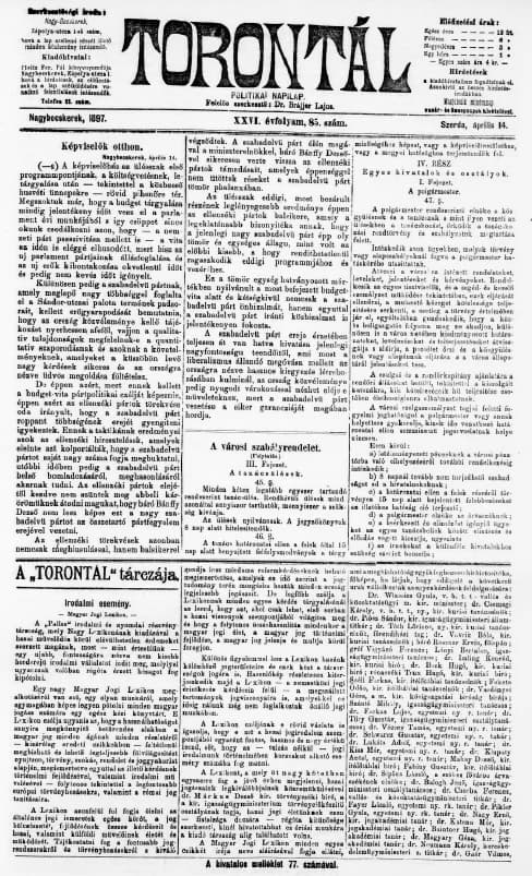 Torontál, 26. évf. 1897. április 14. 85. sz.