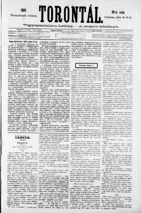 Torontál, 18. évf. 1889. július 21. 29. sz.