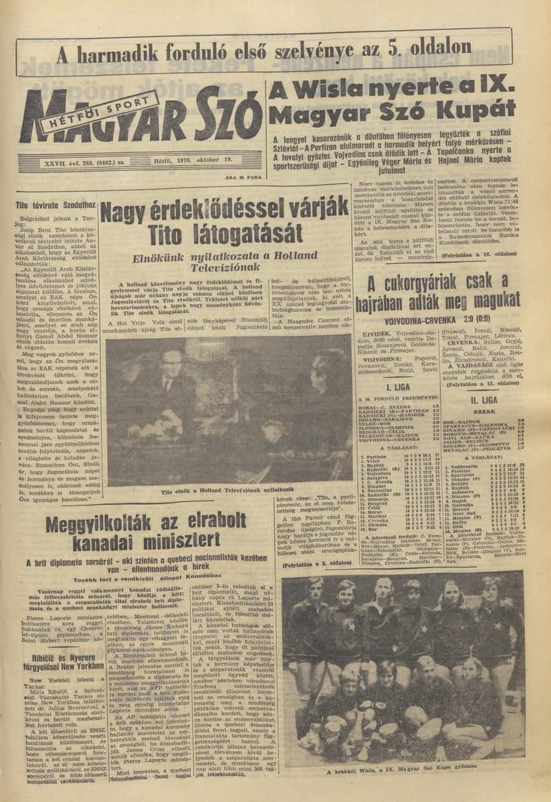 Magyar Szó, 27. évf. 1970. október 19. 288. sz. 1–16. oldal