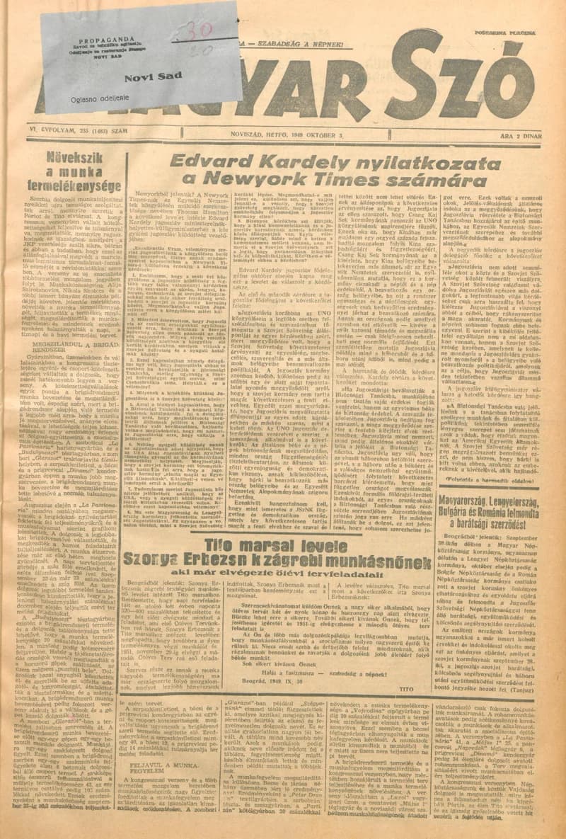 Magyar Szó, 6. évf. 1949. október 3. 235. sz. 1–4. oldal