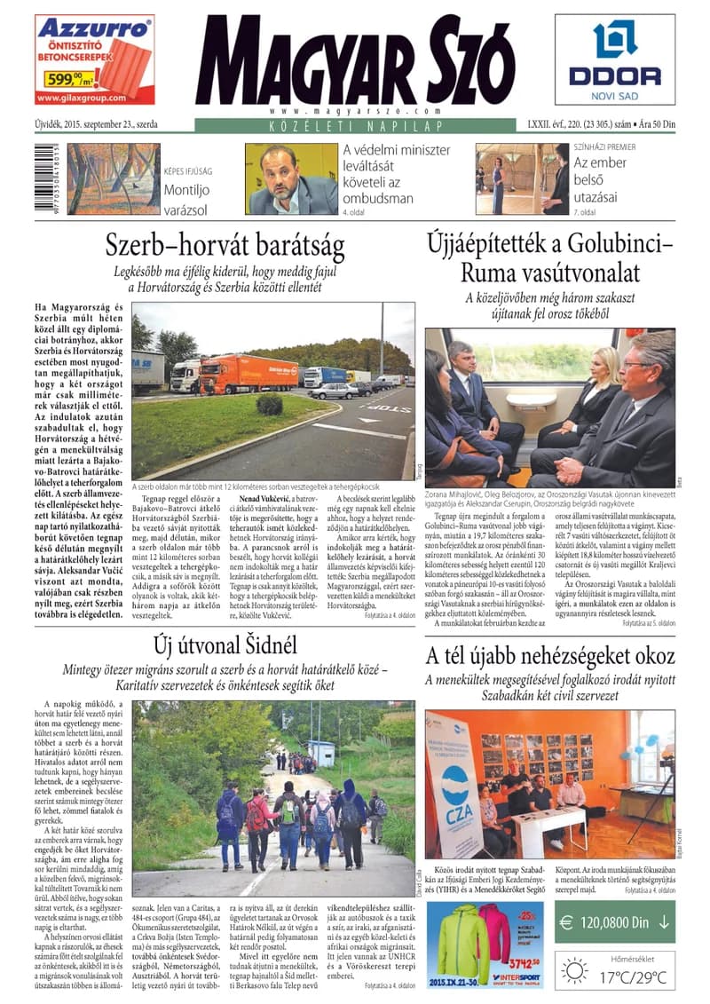 Magyar Szó, 72. évf. 2015. szeptember 23. 220. sz. 1–16. oldal